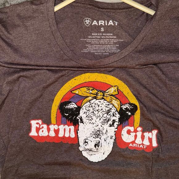 Ariat Women’s “Farm Girl” Heather Brown T-Shirt Size S - Picture 4 of 4